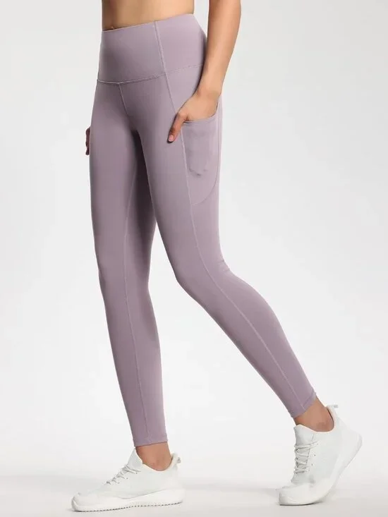 Women's Grey Purple Heather Thick High Waist Tummy Control Workout Yoga Leggings - Picture 2 of 7